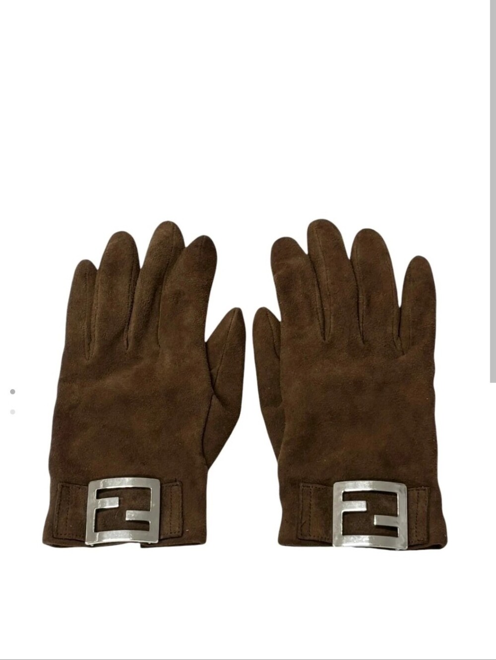 Fendi Brown Suede Womems Gloves with Iconic FF Buckle